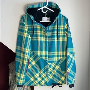 Women’s‎ Orage Teal and Yellow Plaid Raincoat M